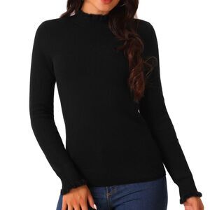 Fall Winter Fluffy Lined Long Sleeve Ribbed Knit Slim Fit Casual Top Black
